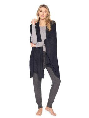 NWT Barefoot Dreams Size Large XL Black CozyChic Blanket Wrap Poncho Sweater NEW